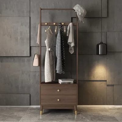 Ultic Walnut Classic Clothes Rack with Wood Frame Drawers Included