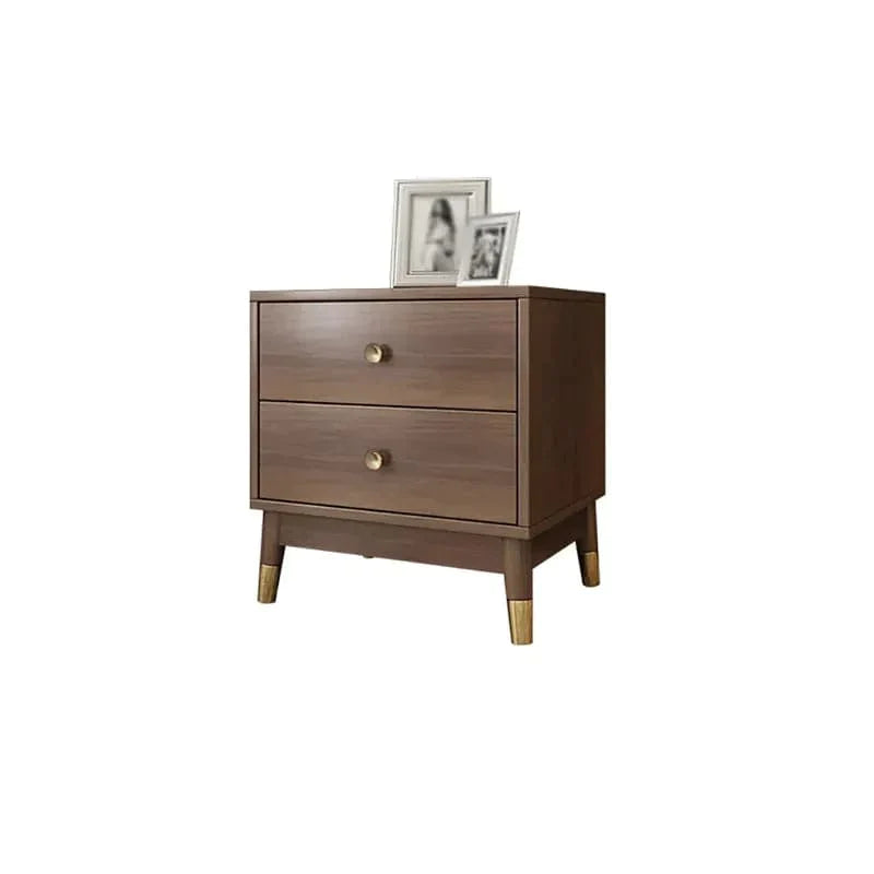 Ultic Walnut Nightstand 2-Drawer Chest Low Bedside Table with Sotrage