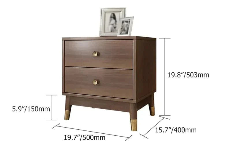 Ultic Walnut Nightstand 2-Drawer Chest Low Bedside Table with Sotrage