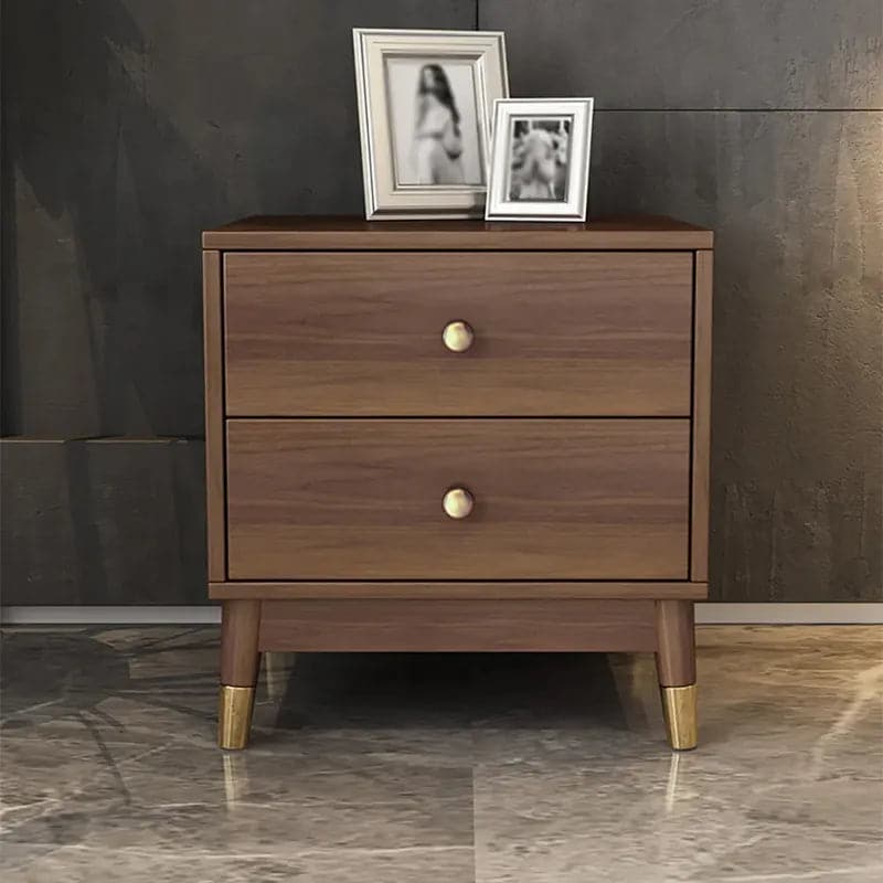 Ultic Walnut Nightstand 2-Drawer Chest Low Bedside Table with Sotrage