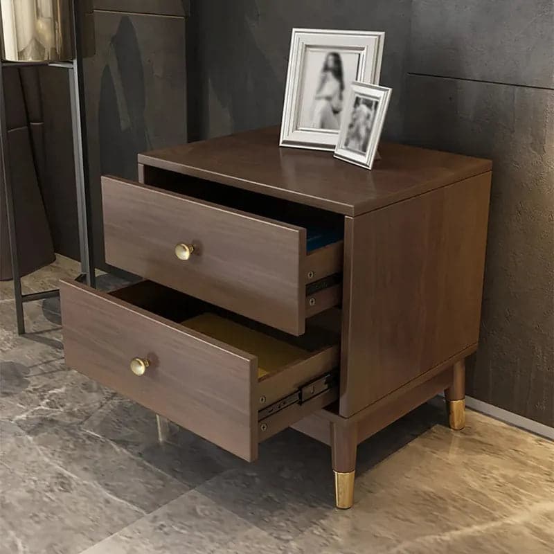 Ultic Walnut Nightstand 2-Drawer Chest Low Bedside Table with Sotrage