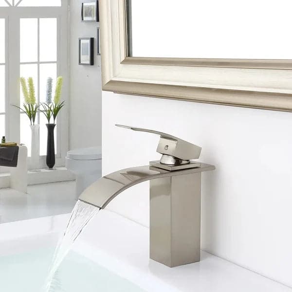 Waterfall 1-Handle Single Hole Lavatory Faucet Bathroom Sink Faucet Brushed Nickel