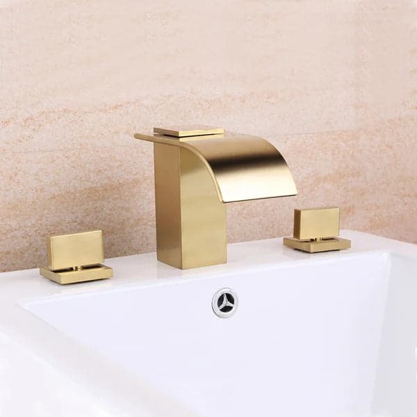 Waterfall Double Handle Widespread Sink Faucet Solid Brass for Bathroom