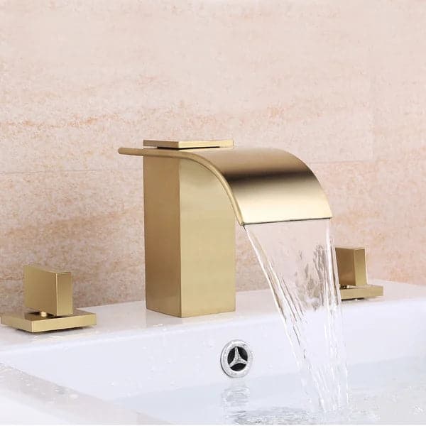 Waterfall Double Handle Widespread Sink Faucet Solid Brass for Bathroom