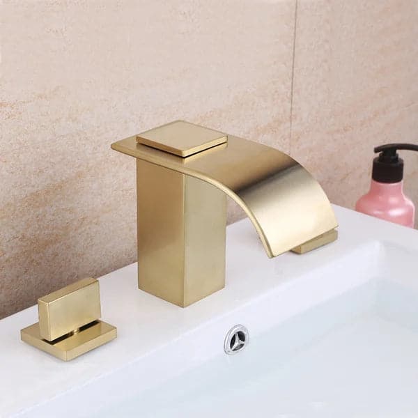 Waterfall Double Handle Widespread Sink Faucet Solid Brass for Bathroom