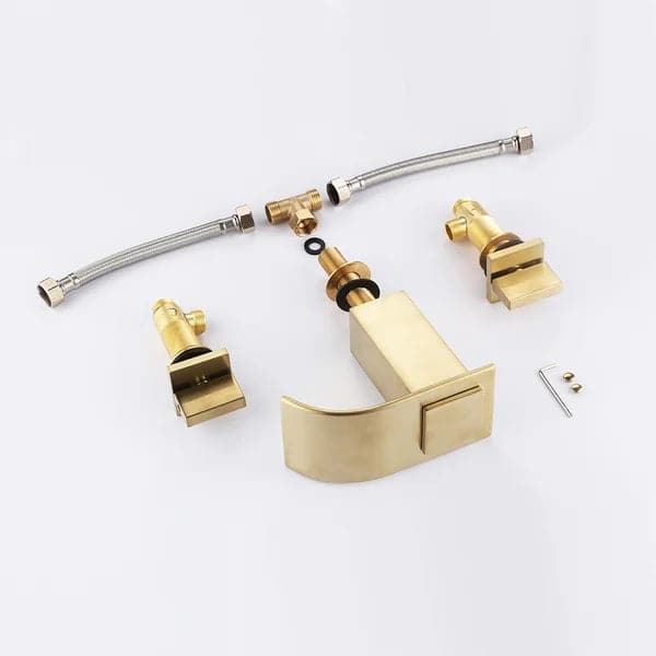 Waterfall Double Handle Widespread Sink Faucet Solid Brass for Bathroom