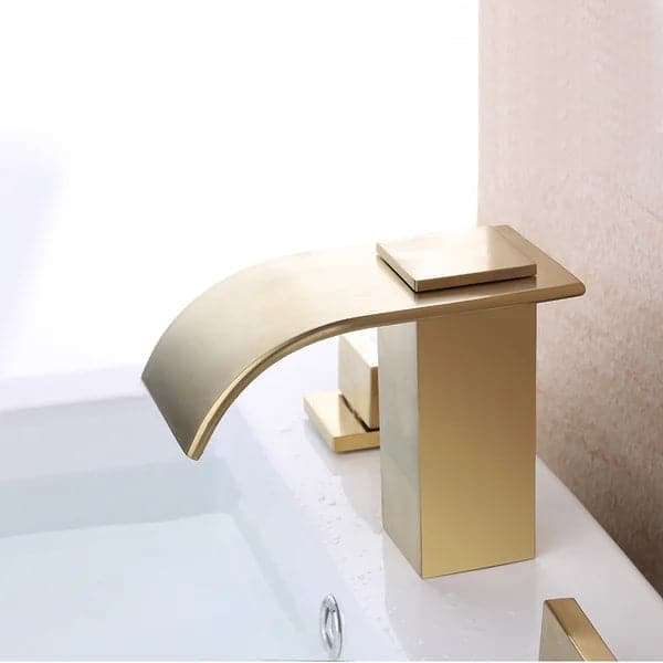 Waterfall Double Handle Widespread Sink Faucet Solid Brass for Bathroom