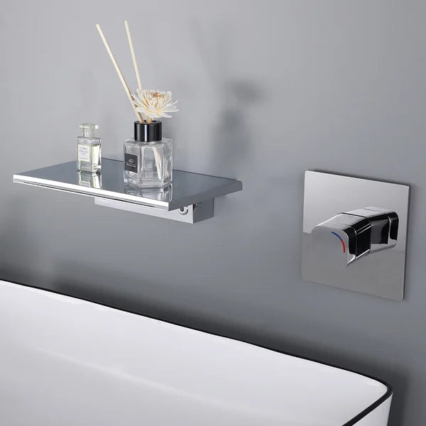 Waterfall Wall Mount Chrome Single Handle Bathroom Sink Faucet Solid Brass