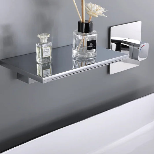 Waterfall Wall Mount Chrome Single Handle Bathroom Sink Faucet Solid Brass