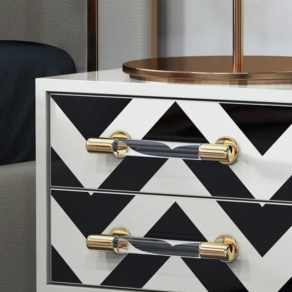 2 Drawers Black & White Nightstand with Drawer Modern Bedside Table Gold Legs