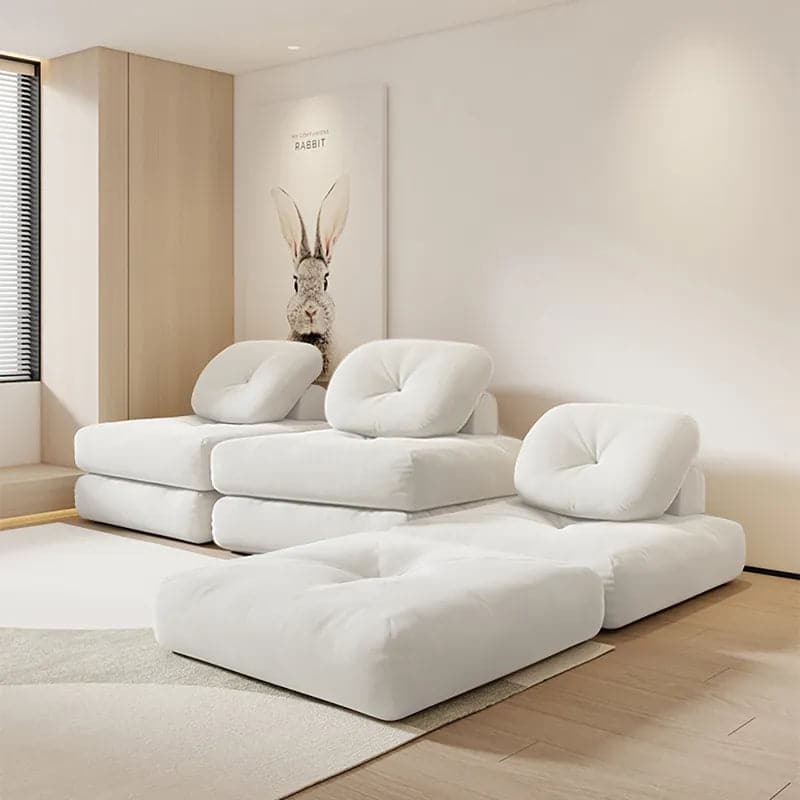 White Cloud Modular Sectional Convertible 3-Seater Sofa Velvet Upholstered with Pillows