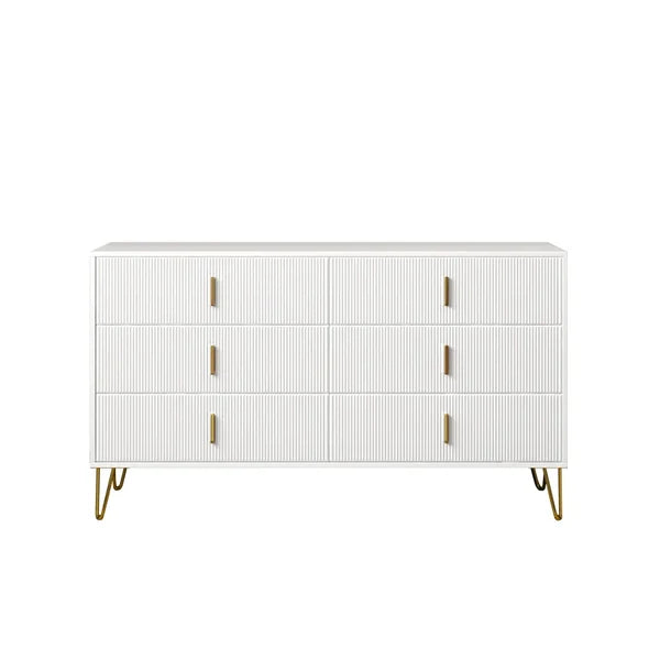 White Dresser with 6-Drawers Modern Buffet Cabinet with Storage