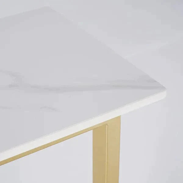 White End Table with Sintered Stone Tabletop Modern Rectangular Side Table