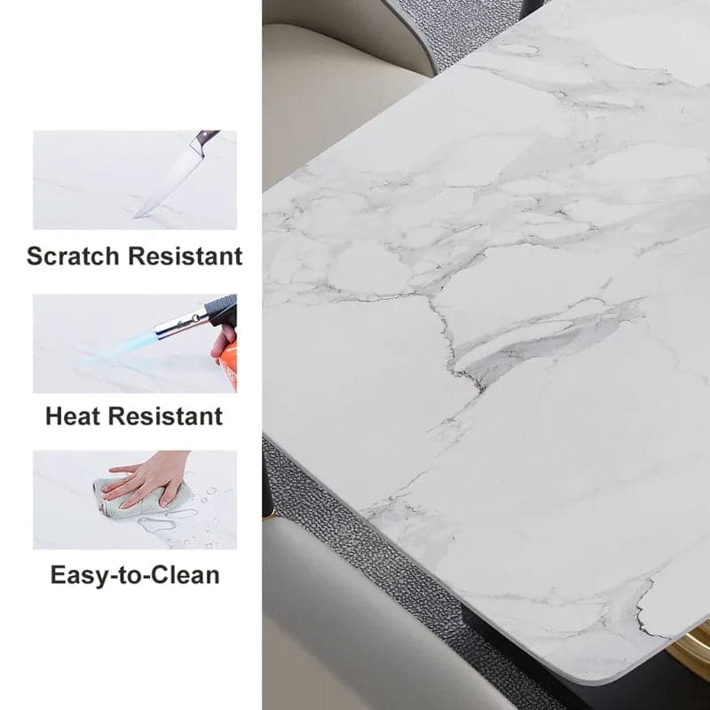 White Faux Marble Dining Table Rectangular Modern Minimalist Design Table