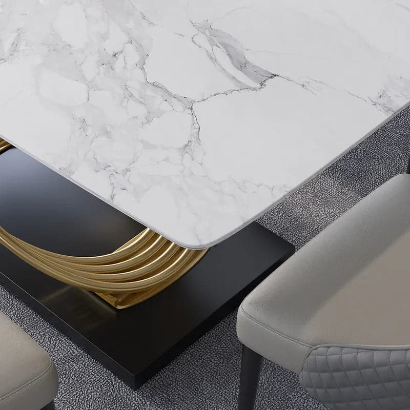 White Faux Marble Dining Table Rectangular Modern Minimalist Design Table