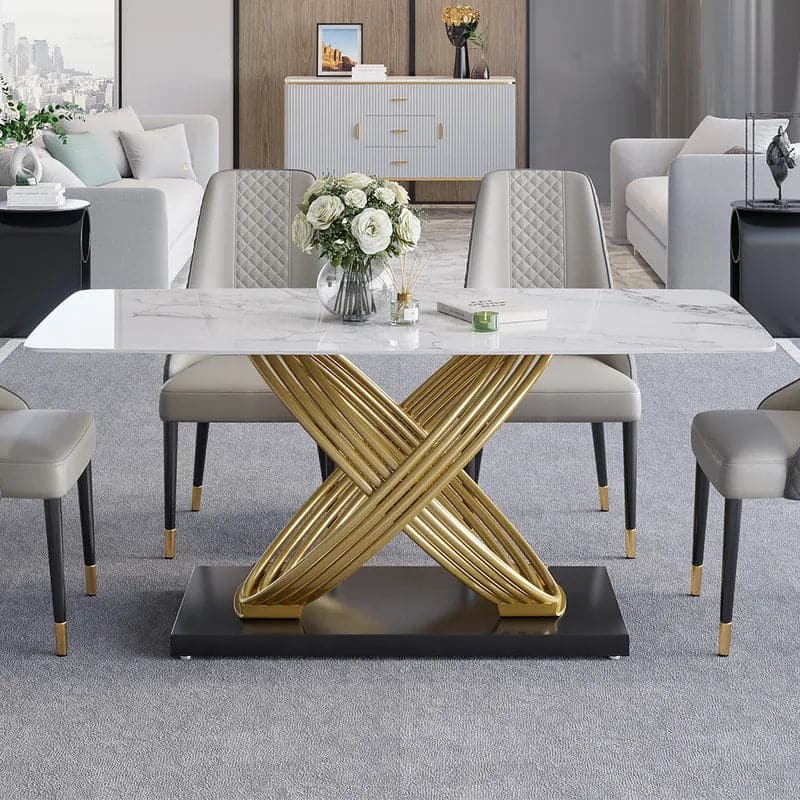 White Faux Marble Dining Table Rectangular Modern Minimalist Design Table