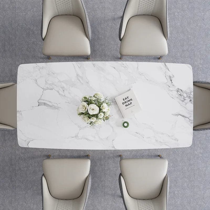 White Faux Marble Dining Table Rectangular Modern Minimalist Design Table