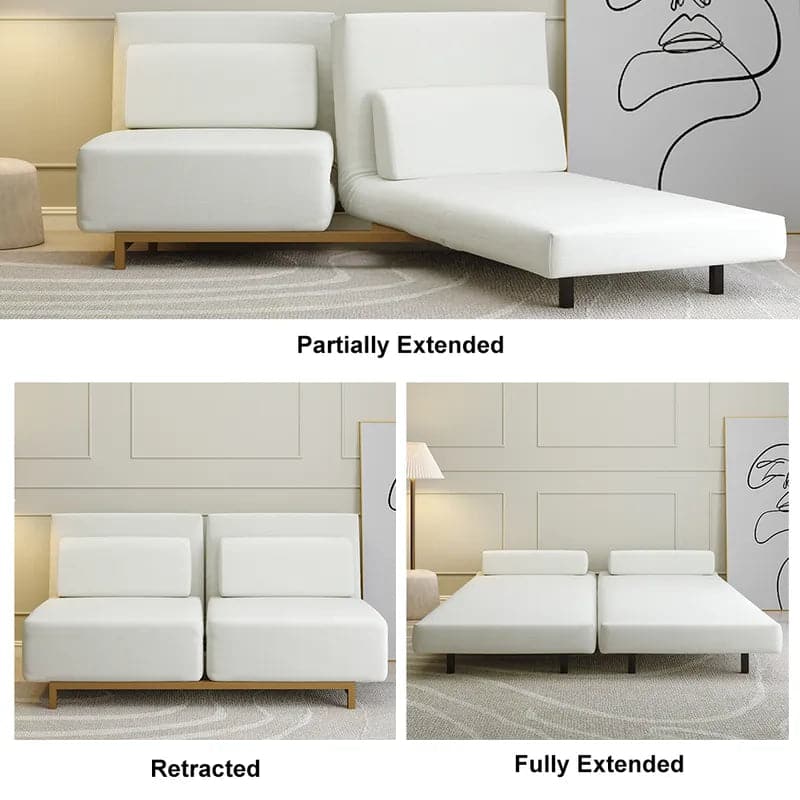 White Full Sleeper Sofa Bed Upholstered Convertible Rotatable Cotton & Linen