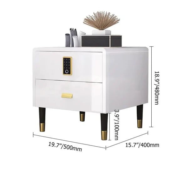 White Nightstand Luxury Intelligent Lock 2-Drawer Lacquered Nightstand