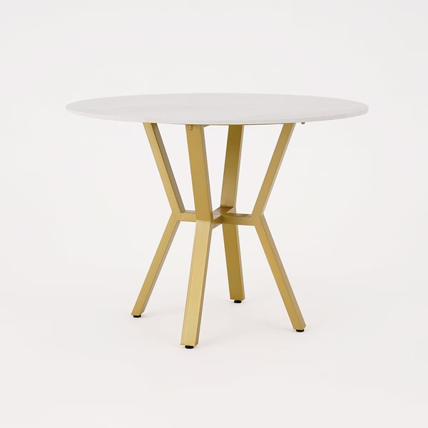 White Round Faux Marble Dining Table Modern Table for Dining with Metal Base in Gold