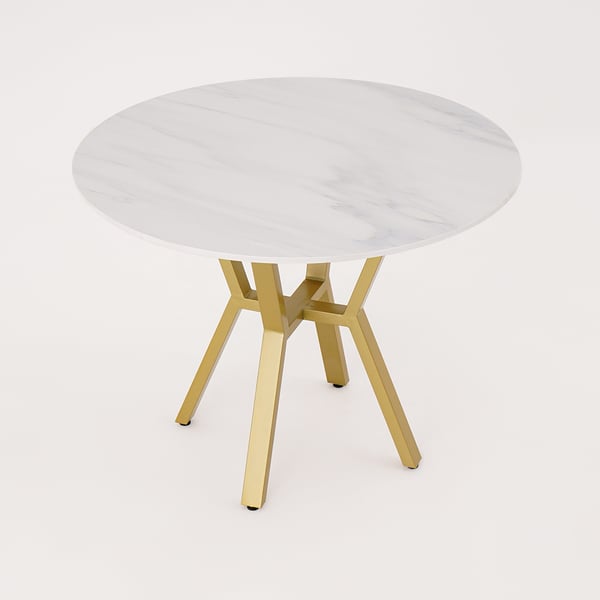 White Round Faux Marble Dining Table Modern Table for Dining with Metal Base in Gold