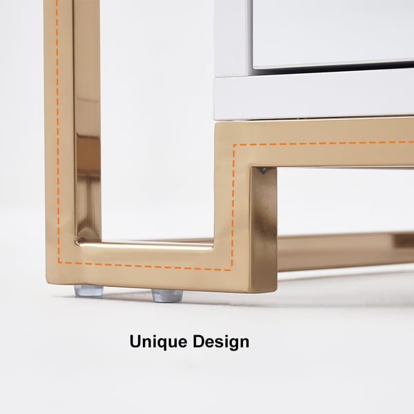 White Side Table with Two-Drawer End Table Stainless Steel in Gold