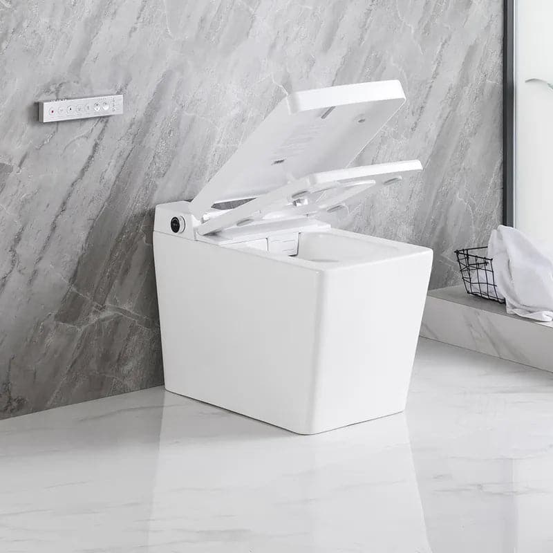 White Smart One-Piece Floor Square Toilet with Remote Control and Automatic Cover