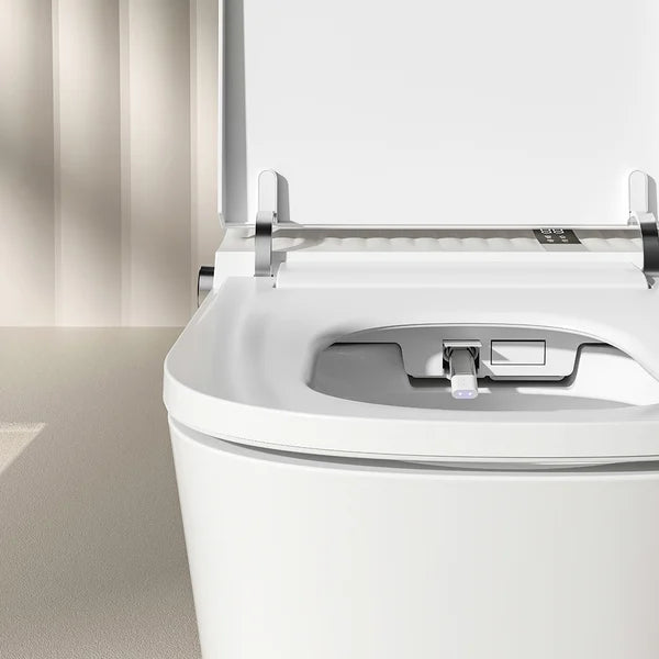 White Smart Toilet One-Piece Square with Intelligent Automatic Cover and Remote Control