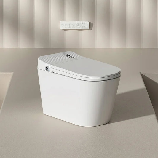 White Smart Toilet One-Piece Square with Intelligent Automatic Cover and Remote Control