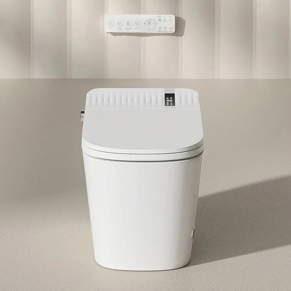 White Smart Toilet One-Piece Square with Intelligent Automatic Cover and Remote Control