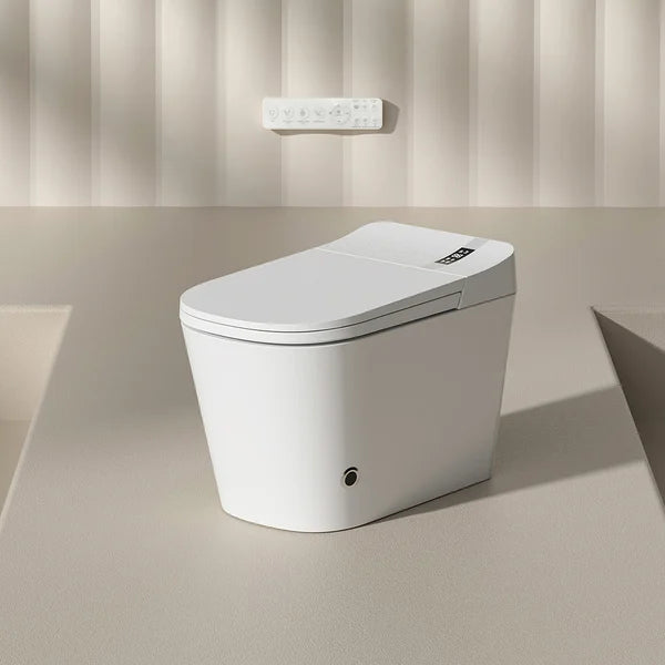 White Smart Toilet One-Piece Square with Intelligent Automatic Cover and Remote Control