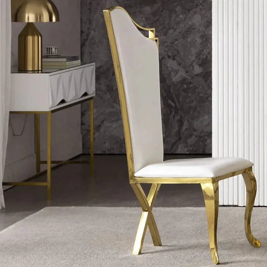 White Upholstered Dining Chairs (Set of 2) Stainless Steel Side Chair with Gold Legs