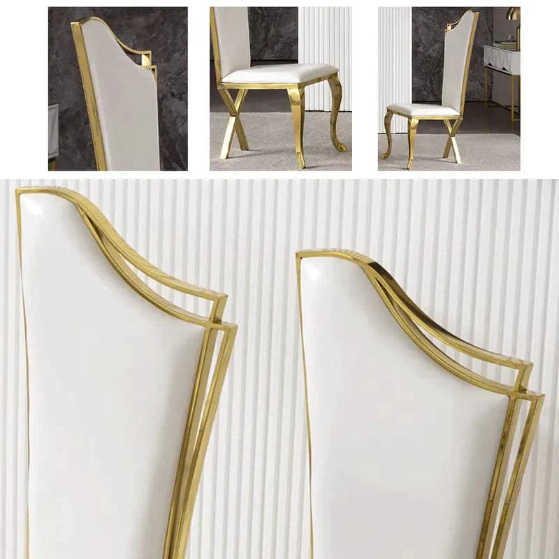 White Upholstered Dining Chairs (Set of 2) Stainless Steel Side Chair with Gold Legs