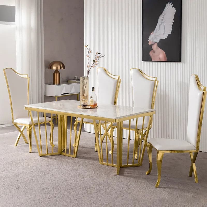 White Upholstered Dining Chairs (Set of 2) Stainless Steel Side Chair with Gold Legs