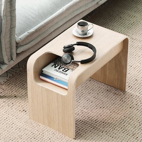 Wood C-Style End Table with Magazine Rack Organizer C Side Table in Natural