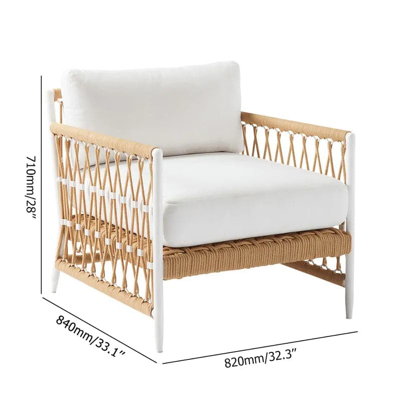 Woven Rope Outdoor Armchair Accent Chair with White Polyester Cushion