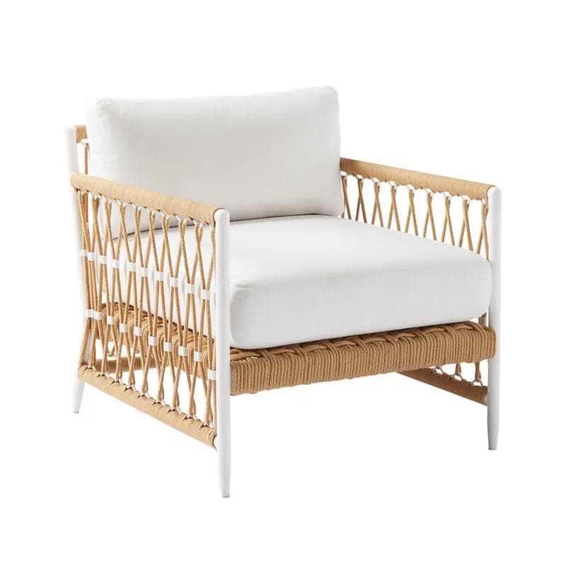 Woven Rope Outdoor Armchair Accent Chair with White Polyester Cushion