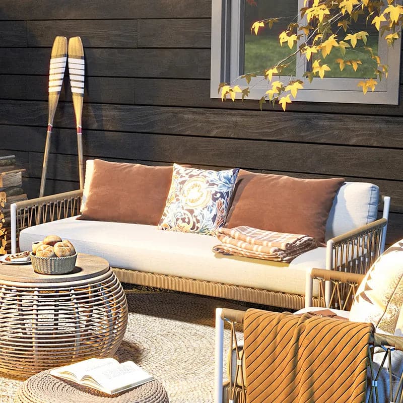 Woven Rope Outdoor Sofa 3-Seater Sofa with White Polyester Pillow Cushion