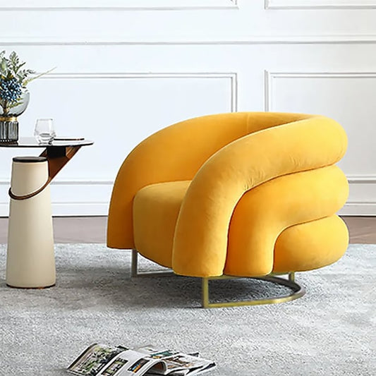 Creative & Modern Yellow Solid Wood & Velvet Accent Chair with Metal Base