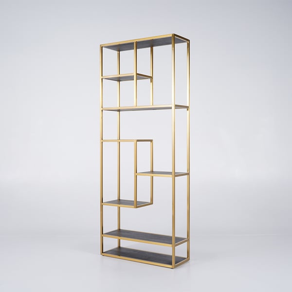 78" Modern Black & Gold Etagere Bookshelf Display 8-Shelf Tall Book Shelf Rich Storage