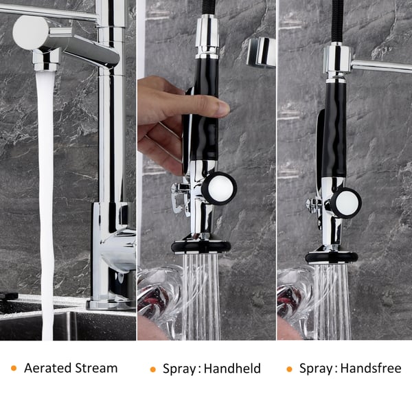 Commercial Pull Down Pre-rinse Spring Sprayer Polished Chrome Kitchen Sink Faucet with Deck Plate Solid Brass