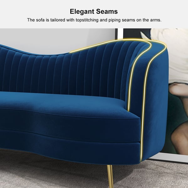 Luxury 72" Vertical Channel Tufted Curved Performance Velvet Sofa in Blue