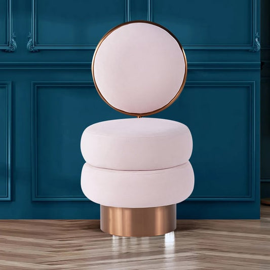 Pink Velvet Vanity Stool With Back Round Tufted Accent Chair Rose Gold