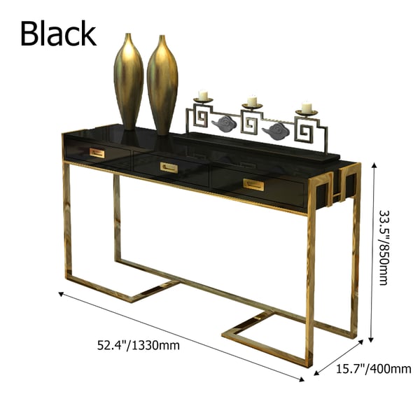 Black Narrow Console Table with Drawers Rectangle Entryway Table