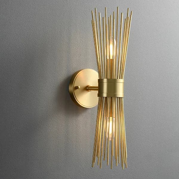 Modern 2-Light Brass Wall Sconce in Wheat-Straw Lampshade